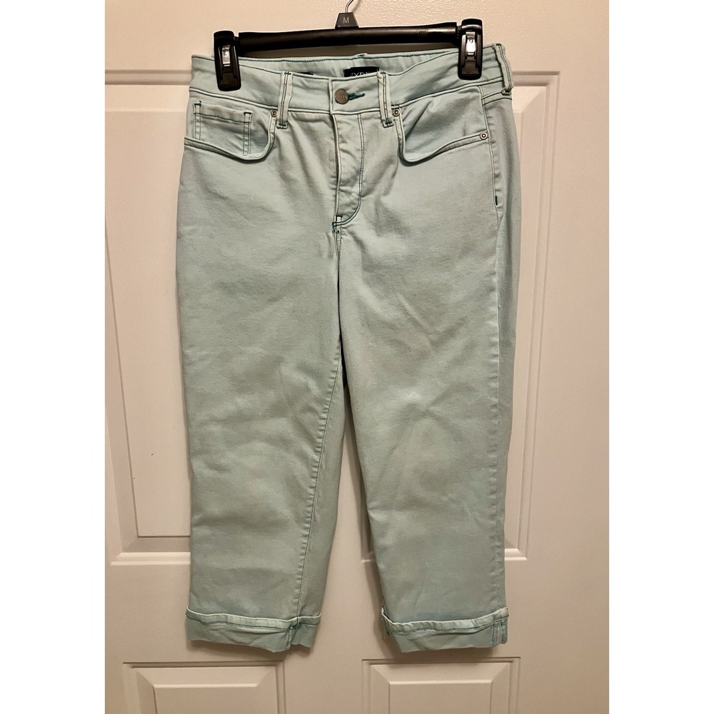 NYDJ Women's Size 6 Marilyn Cropped Cuffed Aqua Blue Jeans Lift Tuck‎ Pants